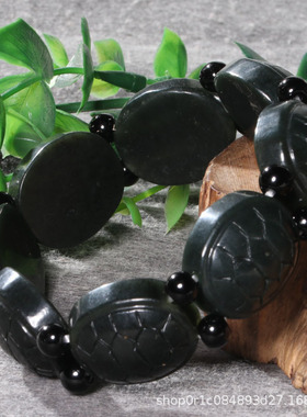 新疆和田玉龟壳手串男女款黑青玉龟甲天下手链时尚龟壳手串