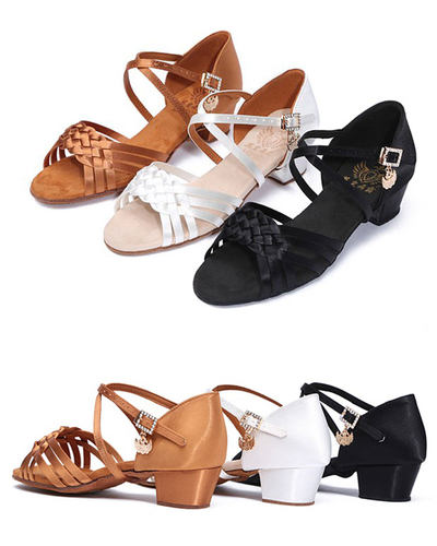 英皇舞霸女童拉丁舞鞋儿童女孩平跟中跟软底舞蹈鞋演出比赛鞋恰恰 - 图1