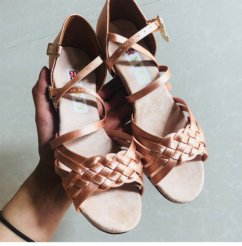 英皇舞霸女童拉丁舞鞋儿童女孩平跟中跟软底舞蹈鞋演出比赛鞋恰恰 - 图0