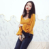 Xuân 2018 xoài vàng điểm vàng tay áo xếp ly phía sau áo voan thun thun - Áo sơ mi chiffon ren ao cong so Áo sơ mi chiffon ren