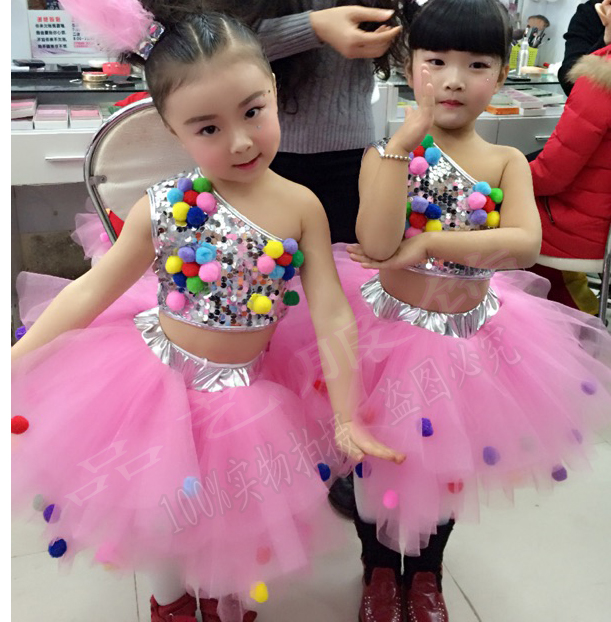 兒童亮片爵士演出服女童現代爵士舞蹈服裝幼兒蓬蓬紗裙走秀表演服