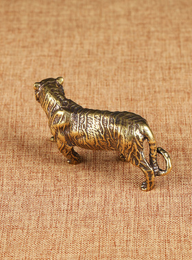 十二生肖黄铜老虎文镇书桌摆件古铜茶宠钥匙扣女创意复古手把件男