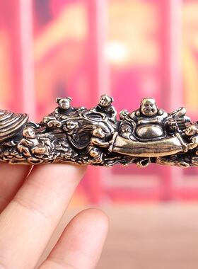 纯黄铜五子闹佛五福临门弥勒佛大肚佛复古装饰桌面工艺品摆件