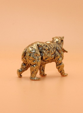 实心黄铜北极熊叼鱼桌面摆件黄铜霸气北极熊茶宠古玩铜器熊霸天下