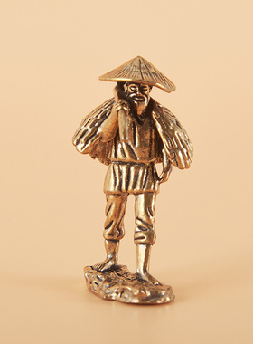 创意稻草人农夫耕耘摆件家居客厅摆件农夫锄地铜雕工艺品装饰摆件
