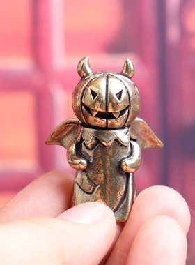 纯黄铜万圣节恶魔幽灵节日派对复古老物件装饰桌面茶宠工艺品摆件