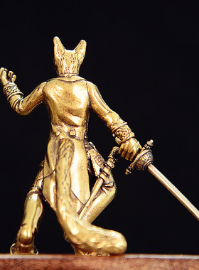 新款持剑猫黄铜实心桌面茶宠摆件创意居家工艺品摆件办公室装饰品