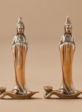 OTHER一叶观音佛像古玩纯黄铜佛堂茶道禅意迷你摆件客厅书房