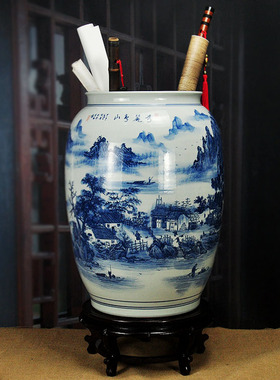景德镇鱼缸底座书画缸卷轴木百搭