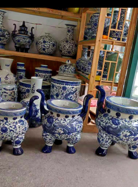 景德镇拜佛双龙戏珠中式风瓷器