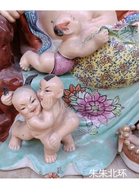 仿古雕塑陶瓷多仔佛五子弥勒佛菩萨像摆件坐招财大肚笑佛五子登科