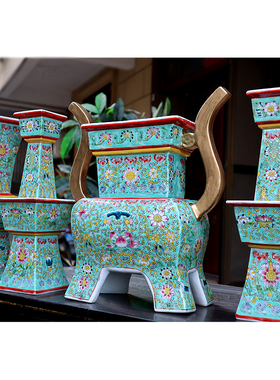 景德镇手绘粉彩方形五供香炉