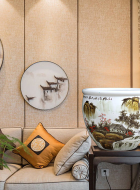 青花瓷吴国军景德镇鱼缸锦鲤手绘