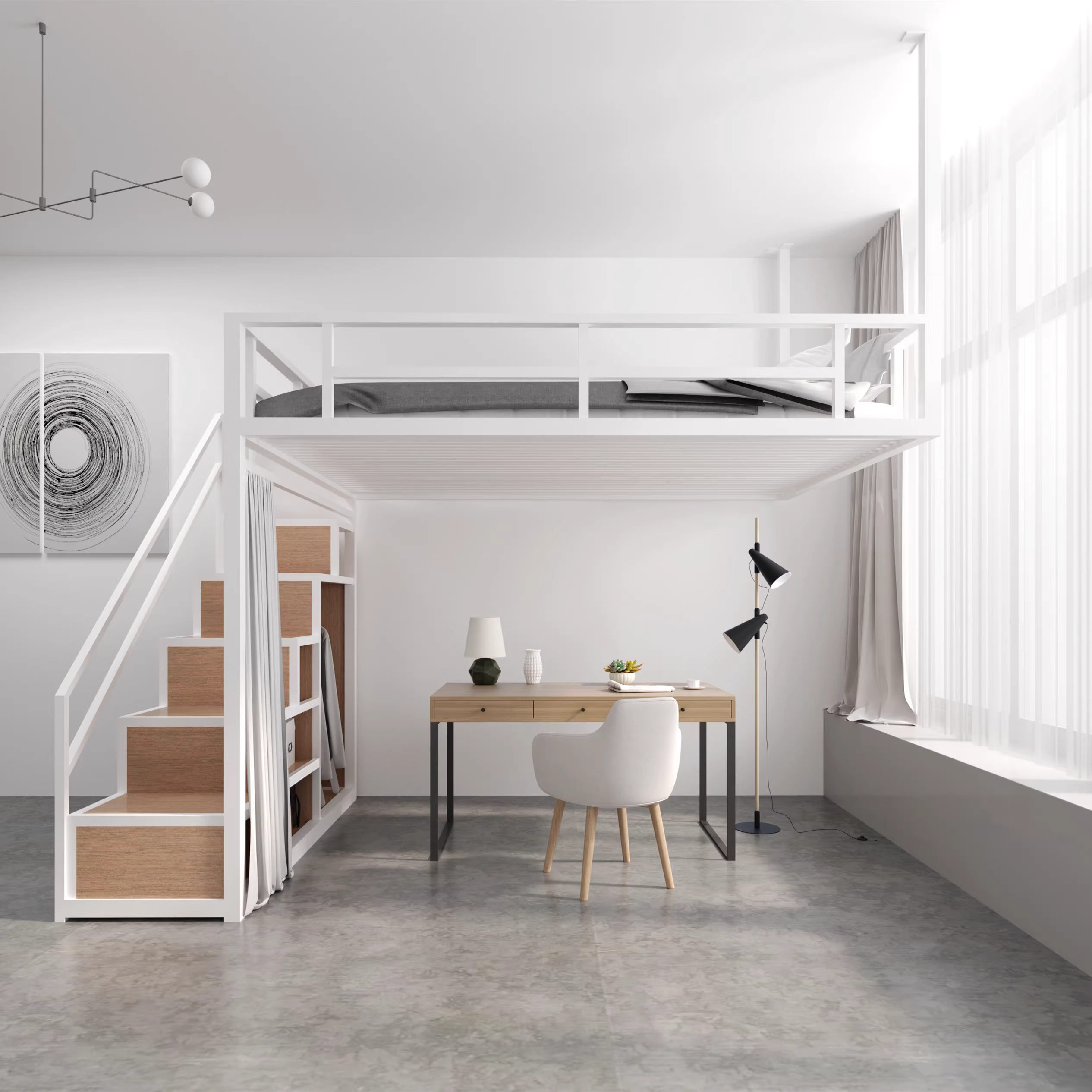 新款单身小公寓高架床铁艺单双人床创意设计复式二楼床空间阁楼床,淘宝优惠券,粉丝福利购,淘宝优惠卷