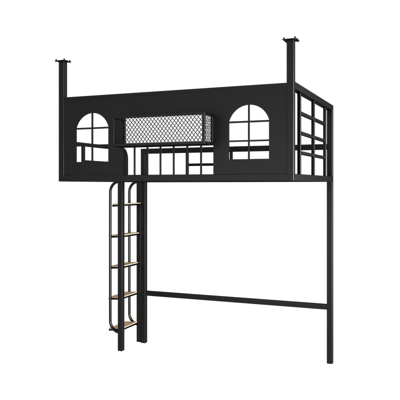 现代铁艺阁楼床省空间高架床上层下空简约小户型挂壁床架空床吊床-图3