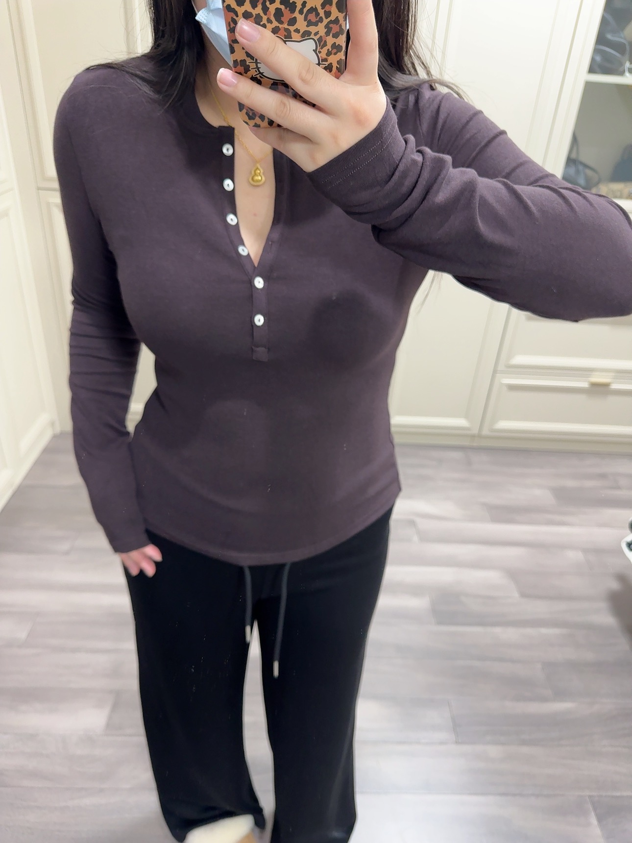 亨利~超大码美式复古亨利衫保暖透气舒适显瘦长袖打底衫 - 图0