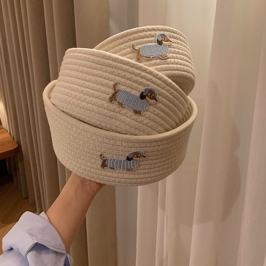 馨帮帮杂货铺 桌面置物收纳篮杂物整理筐卡通小狗棉绳编织收纳筐,淘宝优惠券,粉丝福利购,淘宝优惠卷