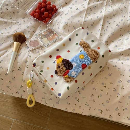 馨帮帮杂货铺 波点小狗化妆包大容量旅行出差便携收纳包洗漱包 - 图0