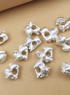 3D硬银999纯银手链编织配件十二生肖串珠材料DIY手工本命年手11