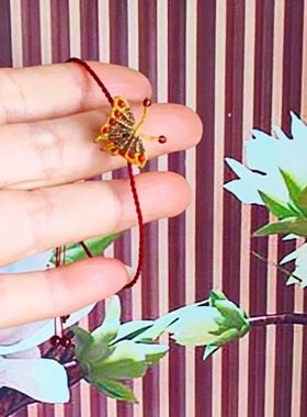 手工编织小蝴蝶南红玛瑙珠酒红手绳轻奢公主风手链女闺蜜酒红手绳