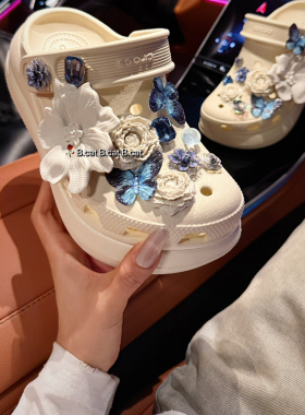 原创设计花束蓝蝶鞋扣配饰