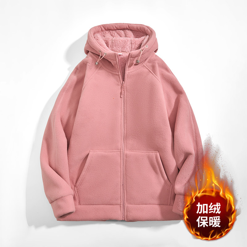 冬季900克加绒加厚摇粒绒外套新款保暖连帽男女同款上衣连帽外套