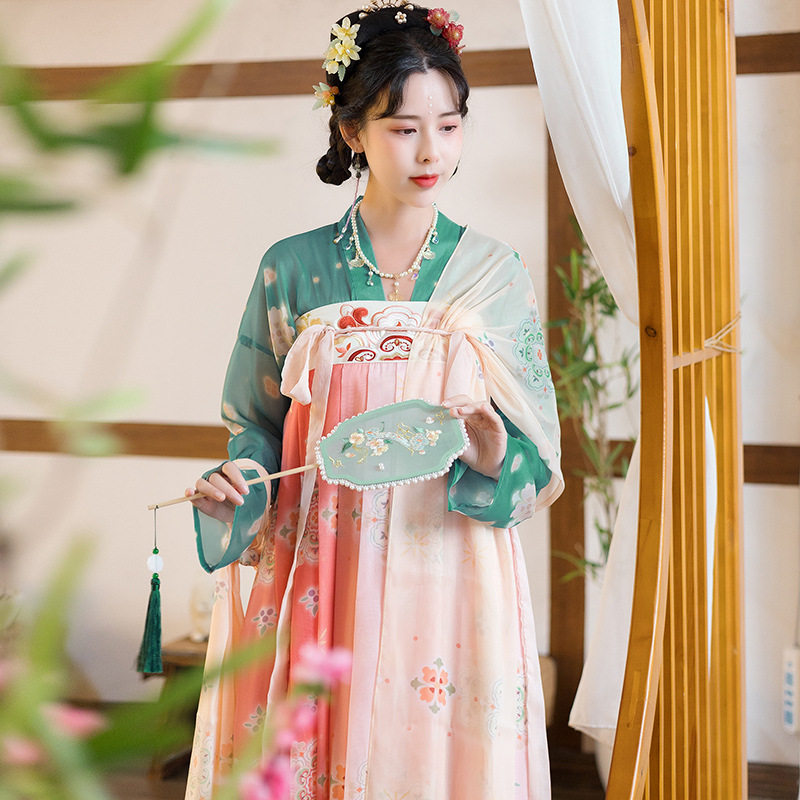 极乐之宴唐制改良汉服女古风夏季日常正品原创对襟齐胸襦裙套装_虎窝淘