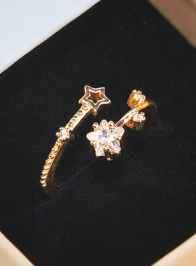 原创设计ins风星语心愿14k包金锆石开口戒指可调节轻奢钻戒高保色