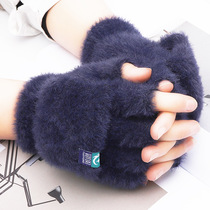 Plush Gloves Women Winter Warm Students Dew Finger Flip Gloves Outdoor Gloves Thickened anti-cold net red