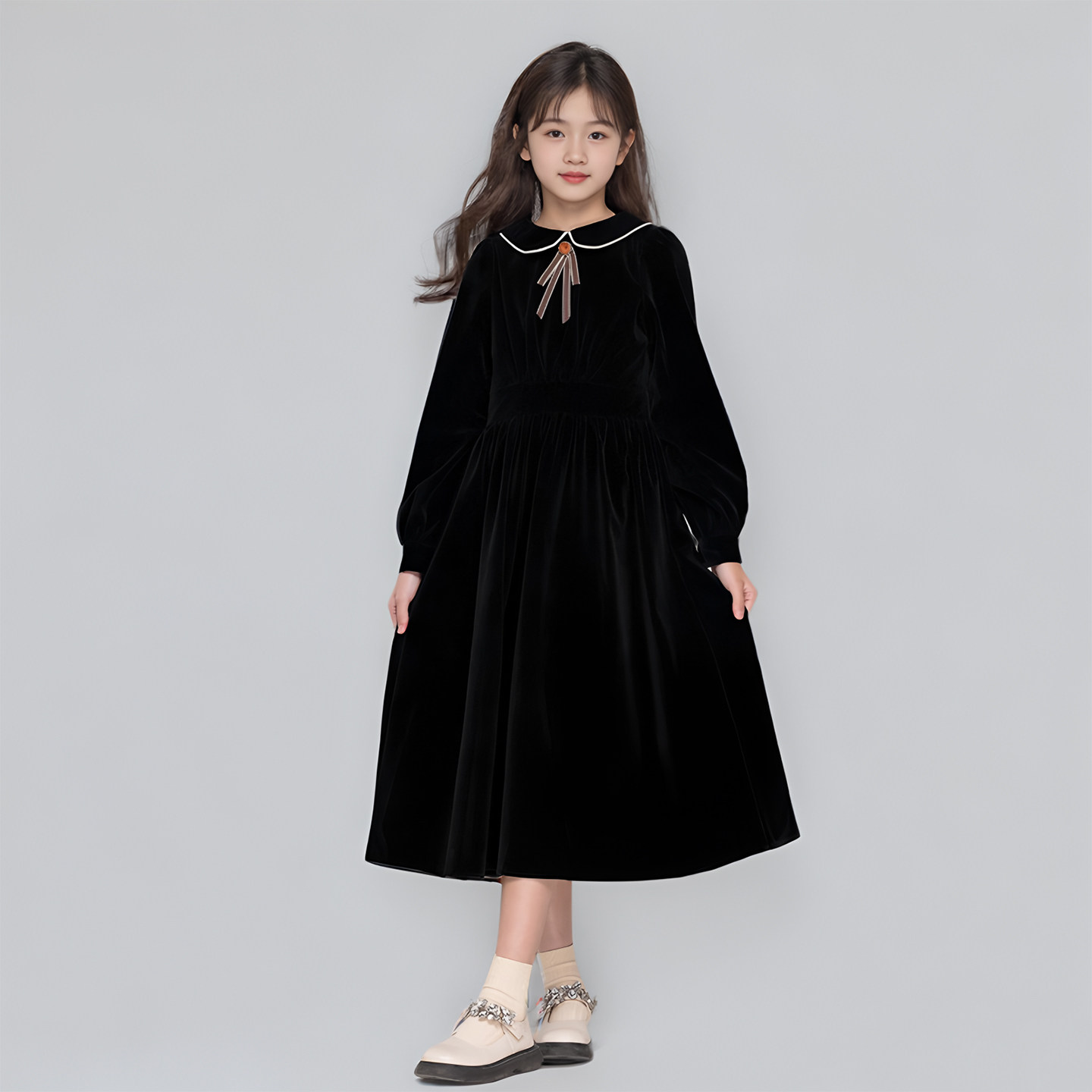 女童红色新年连衣裙冬季高级感气质收腰公主裙韩版中大童加绒裙子,淘宝优惠券,粉丝福利购,淘宝优惠卷