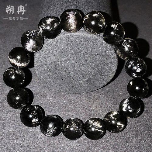 收藏级天然黑银钛晶手链黑发晶钛晶猫眼男女单圈多圈白发水晶手串 - 图0