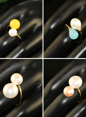 优雅时尚百搭天然蜜蜡珍珠戒指