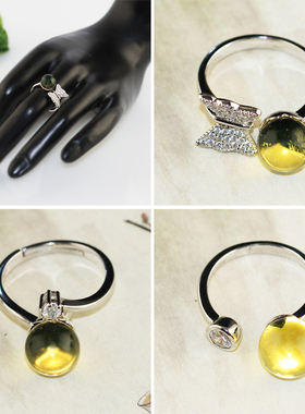 优雅百搭天然蓝珀镶钻食指戒指