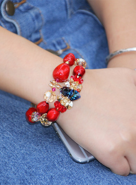 百搭时尚喜庆S家水晶红枣珠手链
