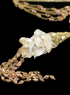 韩国进口优雅玉兰花流苏毛衣链