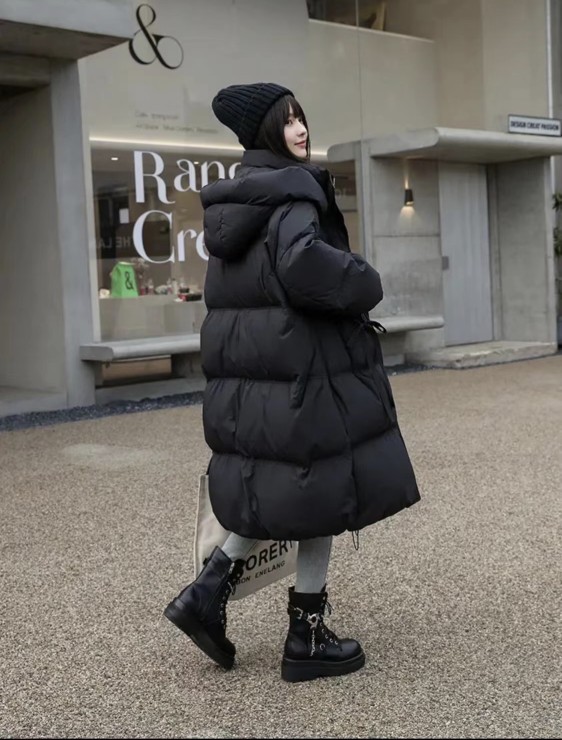 2022冬ins羽绒服女韩版过膝中长款加厚保暖宽松连帽面包服外套潮-图3