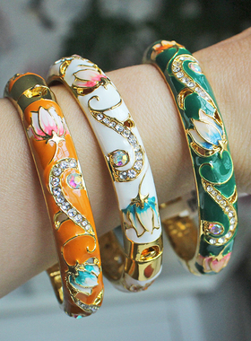 极速景泰蓝手镯时尚镶钻手链正宗老北京宫廷复古开V口镯子特色手