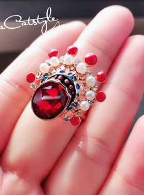 SeaCat女水晶中国风京剧脸谱戒指
