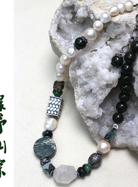 原创设计绿色控叠戴项链