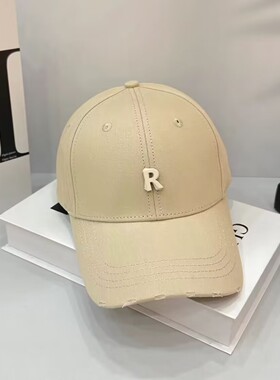 韩版时尚字母R鸭舌帽硬顶棒球帽子宽檐显脸小男女遮阳防晒帽潮