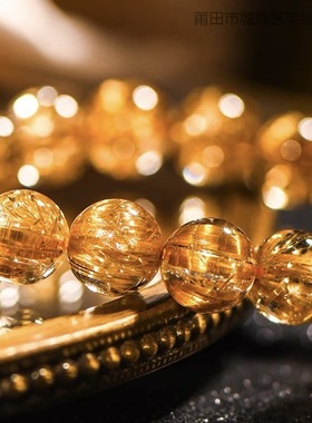 天然水晶巴西老矿龙袍钛晶手链金发晶手串女圆珠手串情侣转运珠