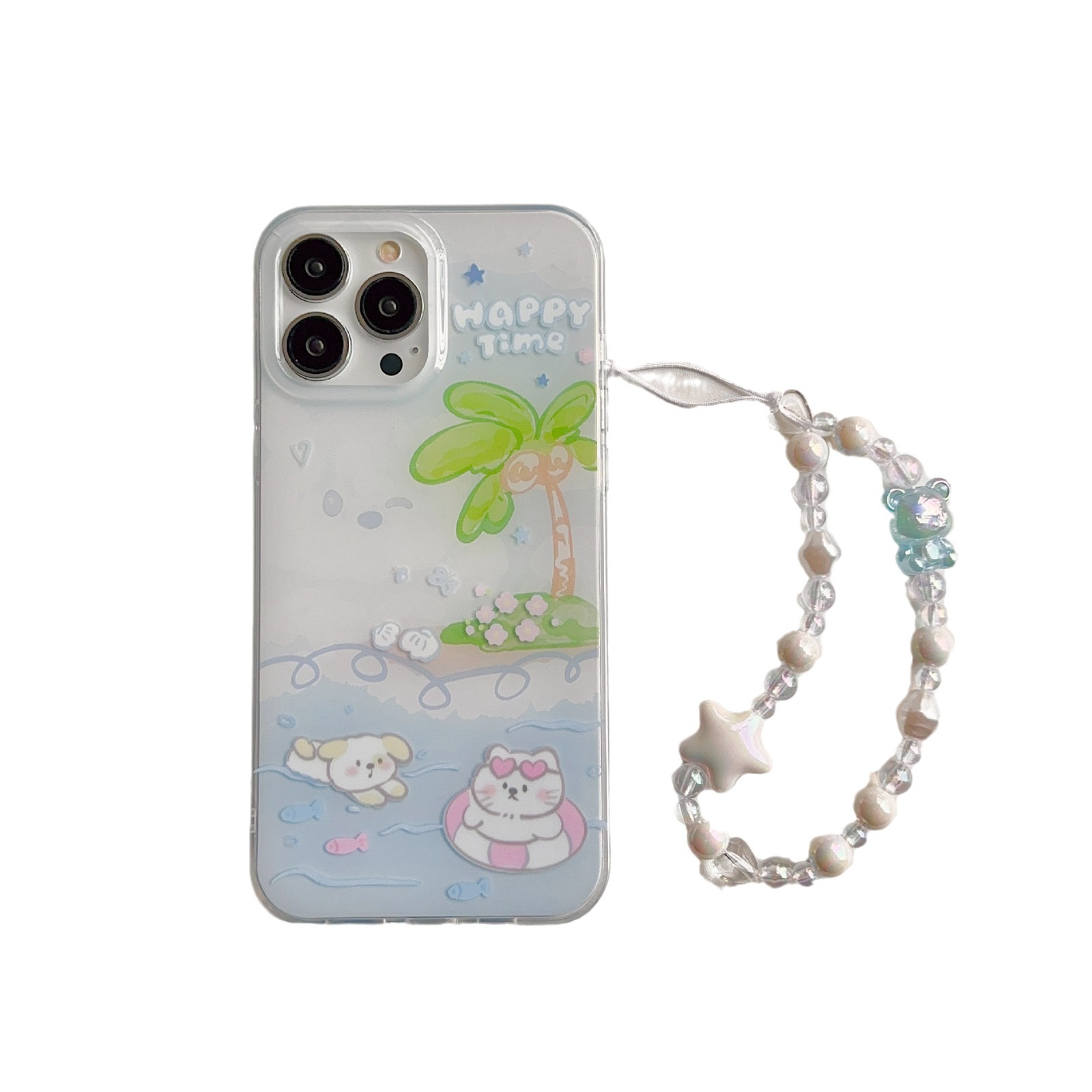 宁宁  夏日海边椰树游泳小熊个性链条女款iPhone15Pro MobileCase - 图3