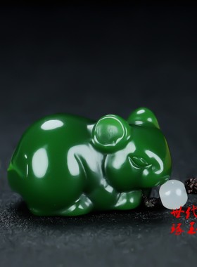 和田玉生肖鼠吊坠新疆玉招财老鼠挂件把件男女碧玉立体老鼠玉佩