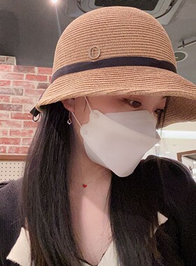 毛晓彤同款丝带蝴蝶结卷边草帽