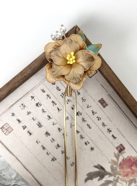 非遗绒花新中式发夹古韵汉服旗袍搭配温婉发起发簪发饰汉服头饰
