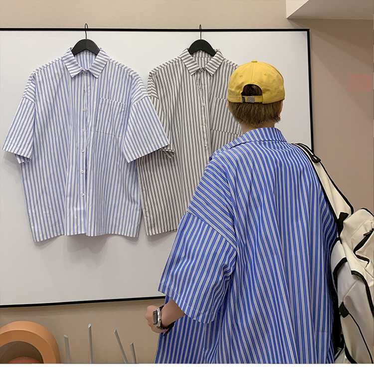 536男式衬衣宽松衬衣中式裁剪图纸服装设计感条纹纸样