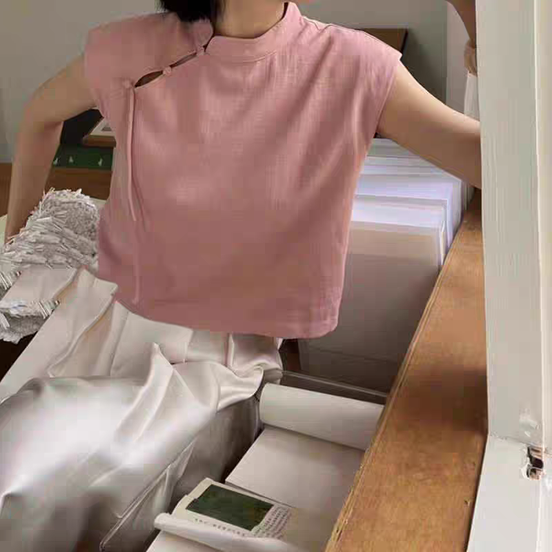 视频讲391女士改良宽松套头无袖旗袍衬衣上衣衣服装裁剪图纸样