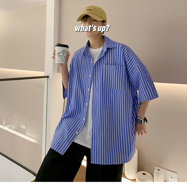 536男式衬衣宽松衬衣中式裁剪图纸服装设计感条纹纸样