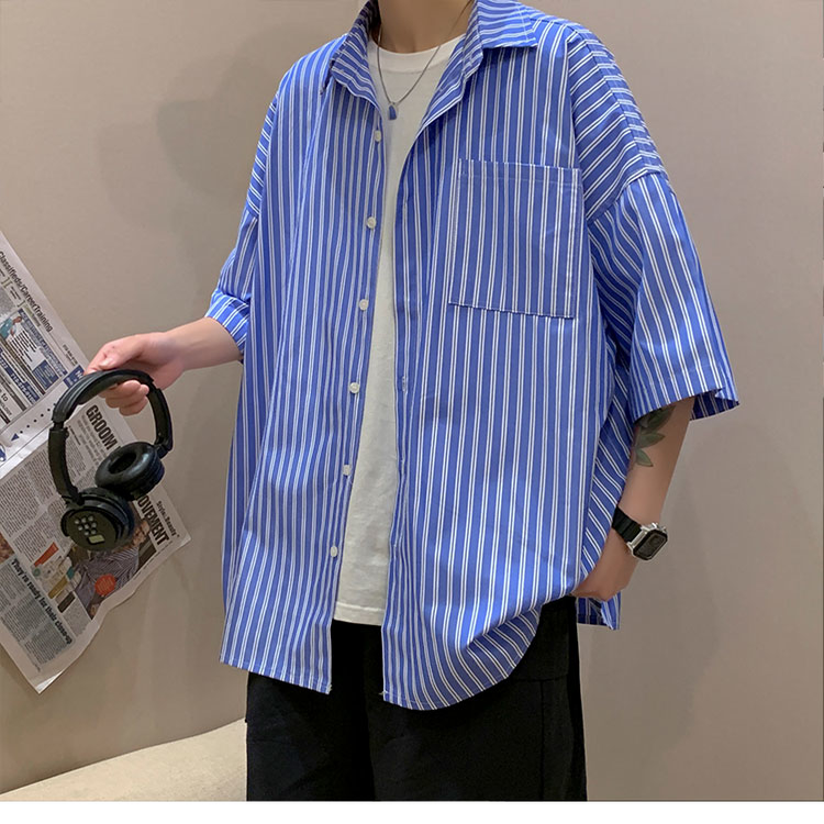 536男式衬衣宽松衬衣中式裁剪图纸服装设计感条纹纸样
