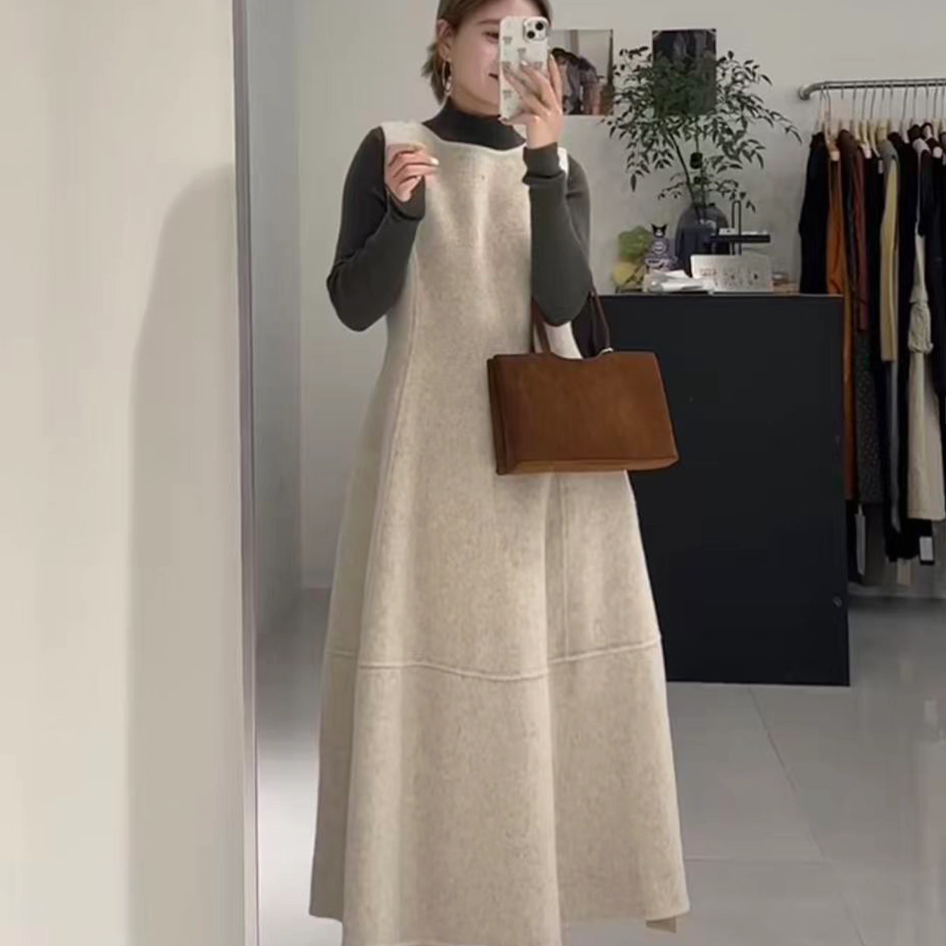 视频954女装O型大码单面羊绒毛呢套头无袖背心裙连衣裙裁剪图纸样 - 图1